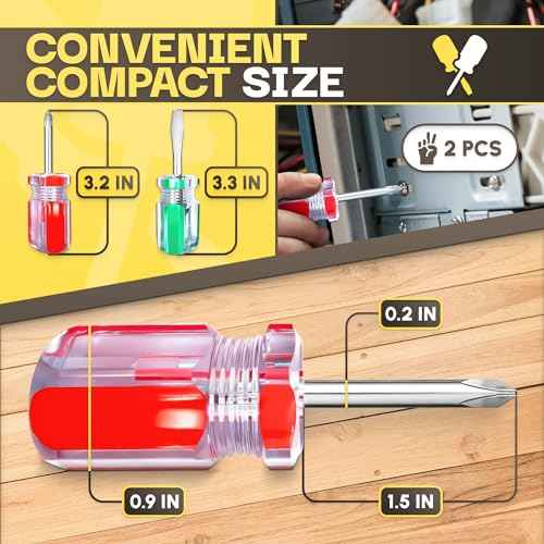 2 Pcs Small Screwdriver Set 3.2 and 3.3 Inches Each ? Short Screwdriver Set with Magnetic Tip ? Compact, Durable Mini Tools for Tight Spaces, Precision Drivers for Electronics, Home, or DIY Tasks