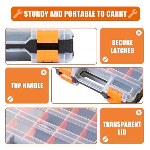 TCE AG322U Torin Double Sided Tool and Hardware Storage Box: Portable Small Parts Organizer with Removable Plastic Dividers for Tools, Small Items and Jewelry, Black/Orange