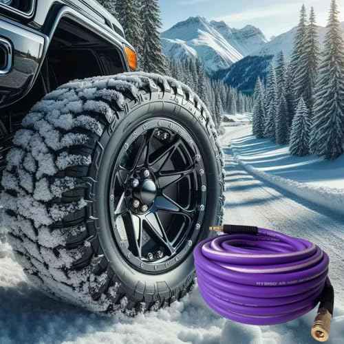 Air Hose 3/8 in x 100 ft, Heavy Duty, Lightweight, Kink Resistant, Hybrid Air Compressor Hose with 1/4 in Solid Brass Male Fittings, Bend Restrictors, 400 PSI(100FT, Purple White)