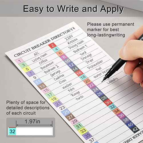 Circuit Breaker Directory Label Sticker Decal Electric Fuse Panel Box Waterproof with Adhesive Backing Organize Replacement Color Code Guide(2 Sets)