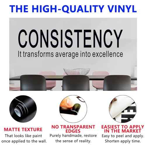 SEATUNE Office Inspirational Quotes Wall Stickers - Teamwork Positive Motivational Wall Decals - Workplace Home Vinyl Art Wall Decor - Consistency It Transforms Average into Excellence 25"X7"