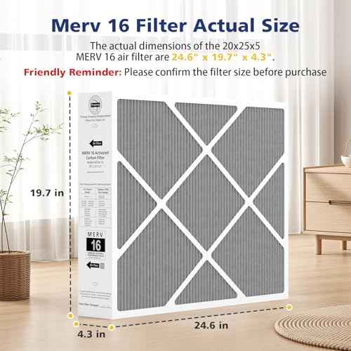 1 Pack 20x25x5 MERV 16 Air Filter Compatible with Lennox HCC20-28 Healthy Climate Carbon Clean MERV 16 Furnace Filter for HVAC System, Part Number HCF20-16, HCF20-10