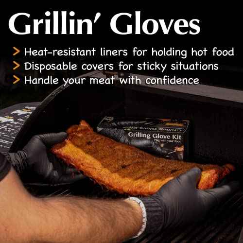 Grilling Glove Kit ? 2 Heat Resistant Liners ? 30 Black Nitrile Gloves ? Disposable BBQ Gloves with Washable Heat-Resistant Liners ? Replaceable Cover Oven Mitt for Barbecue and Smoking Meat