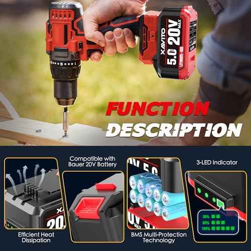 XAVITO Replacement for Bauer 20V Battery 5.0Ah, New Upgraded 4X Longer Runtime, for Bauer 20V Cordless Tools, for Bauer 20V Lithium Battery 1701C-B 1702C-B 1907C-B 2108C-B 2109C-B