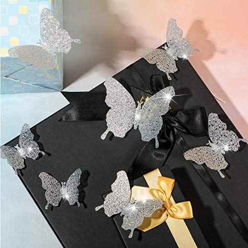 BBTO 48 Pieces Butterfly Wall Decor DIY Mirror 3D Butterfly Stickers Removable Decals for Home Bedroom School Bathroom Living Room Decor(Glitter Silver)