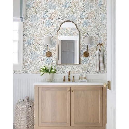 Heroad Floral Peel and Stick Wallpaper Boho Contact Paper Blue Floral Colourful Wildflower Botanical Wallpaper Removable Self-Adhesive for Bedroom Bathroom Decoration Thicken Vinyl 17.3'' x 78.7''