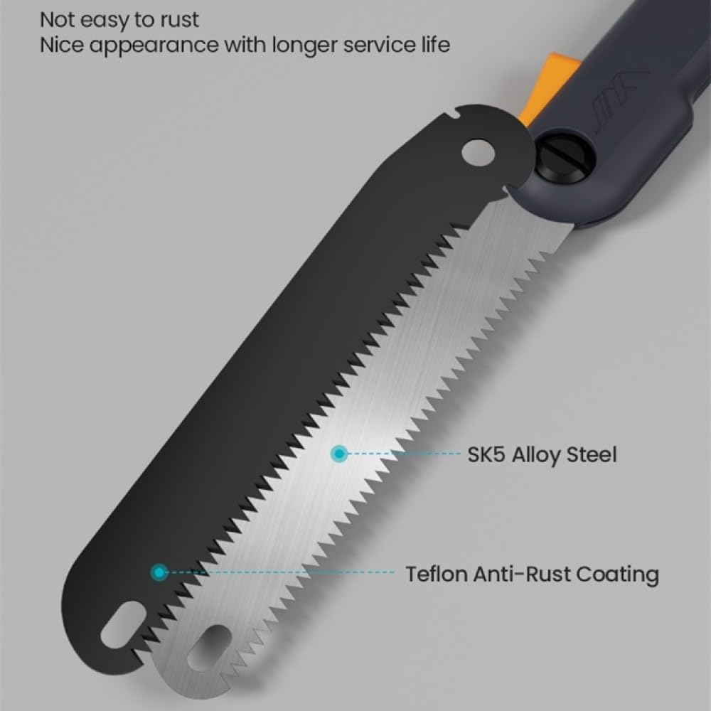 JIMIHOME 8.9" Folding Hand Saw - Premium SK5 Alloy Steel Blade with Teflon Anti-Rust Coating, 3-Angle Adjustable Triple-Cut Teeth Pruning Saw for Tree Trimming, Camping, Survival & Garden Work