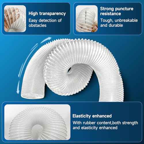 Hon&Guan 4" x 10' Dust Collection Hose, Flexible Clear Odorless PVC Dust Collector Hose with Carbon Steel Wire, Puncture Resistant Dust Hoses for Woodworking Dust Collecting System