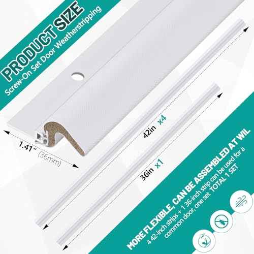 Screw on Door Weather Stripping 42" 36" Weather Stripping Door Seal with Aluminum Carrier and Foam Gasket Exterior Weatherstripping V Shaped Soundproof Seal for Sides and Top(5 Pcs)