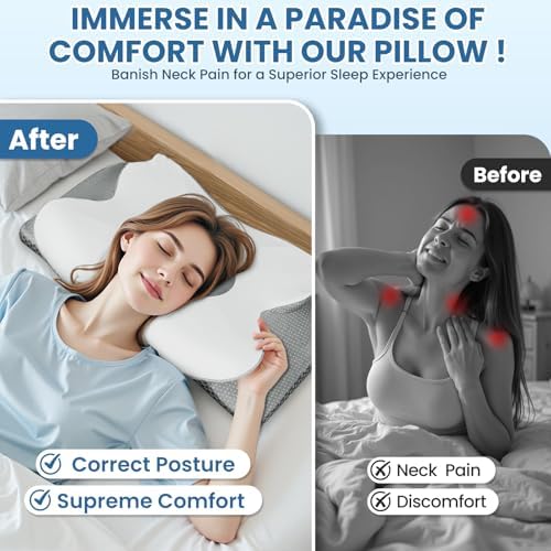 Ergonomic Contour Cervical Neck Pillow for Neck & Shoulder Pain Relief, Memory Foam Pillow for Side/Back/Stomach Sleepers, Skin-Friendly & Breathable Pillowcase