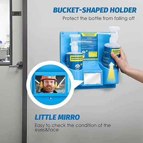 Portable Eye Wash Station with Eyewash Bottles, Emergency Wall Mount Eyewash Station, Self-contained Eye Wash Kit with Mirror&16.09oz Bottles, Emergency Eye Wash Unit, NO Eyewash Solution