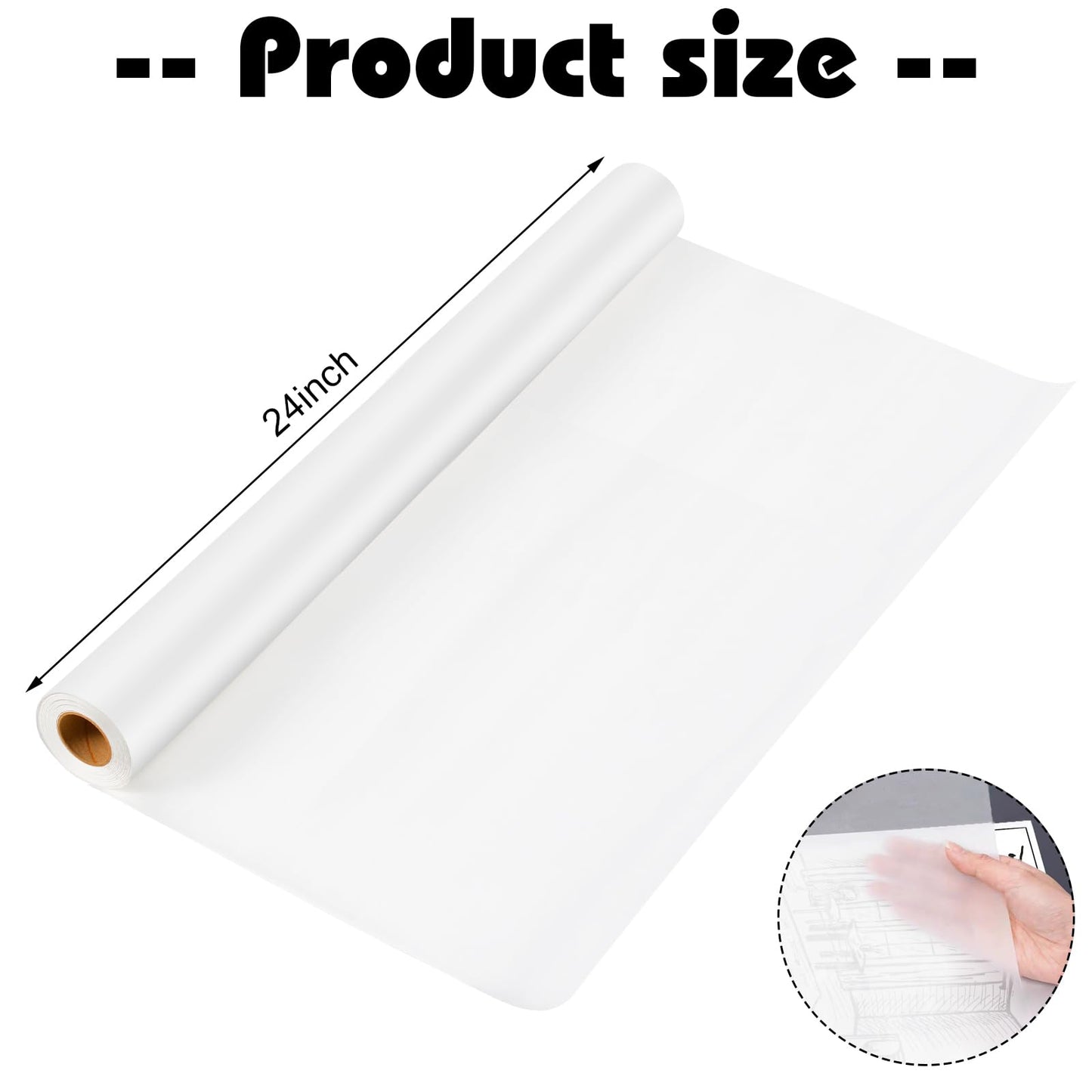 Tracing Paper Roll 24 Inch x 30 Yards White Pattern Paper Translucent Trace Paper for Sewing Drawing Sketching