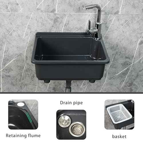kitchen Single Bowl Utility Sink, Kitchen Wall-Mounted Sink 16.9 x 12.8 Inch With 1.26 inch faucet hole, Plastic rv sink for Home, Restaurant, Dorm, Garage, Bathroom,Laundry (grey, 16.9 * 12.8 * 7.1)