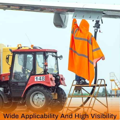 Coume High Visibility Rain Poncho with Large Pocket 50 x 80 Inch Reflective Rain Coat Safety Jacket for Outdoor Worker (Orange)