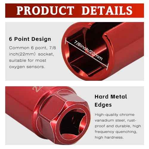 Oxygen Sensor Socket with Side Wire Cutout 1/2¡± Inch Drive x 7/8¡±(22mm) O2 sensor socket removal Tool for Vehicles (Red)