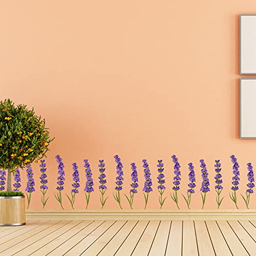 Maydahui 6 Sheets Lavender Flowers Wall Decals Garden Purple Floral Wall Corner Stickers(7.25 x 54 Inch) Peel Stick Removable Art Mural Decor for Living Room Nursery Bedroom
