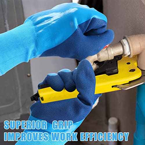 Handepo 6 Pairs Winter Work Gloves for Men and Women Waterproof Thermal Freezer Gloves for Work Below Zero Ice Fishing, Blue (Medium)