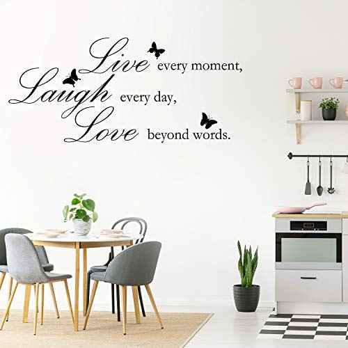 Zonon 2 Sheets Live Every Moment Laugh Every Day Love Beyond Words Stickers Vinyl Wall Decals Motivational Wall Quote Sayings Stickers Inspirational Quote Butterfly Wall Home Decors