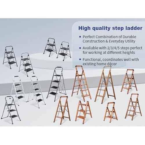 Step Ladders Folding 2-Step Woodgrain Finish Aluminum Foldable Step Stool,Anti-Slip Portable Sturdy for Home & Kitchen Office 330 lbs