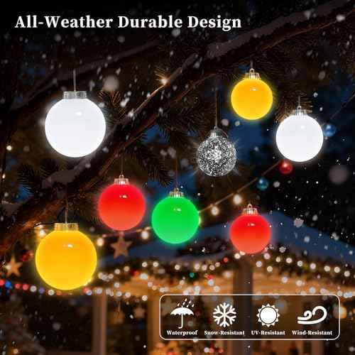 Lanpn 4 Pcs 8" Outdoor LED Ornament, Large Christmas Battery Powered Ball Lights, Xmas Tree Sphere Bulb Decor with Dark Sensor, Christmas Lighted Ornaments for Lawn Garden Yard Patio, Red
