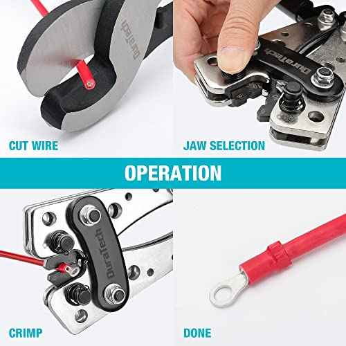 DURATECH Battery Cable Lug Crimping Tool with Wire Cutter-Wire Crimper Tools-AWG 10 8 6 4 2 1/0-Battery Terminal Crimper for Heavy Duty Wire Lugs, Copper Lugs