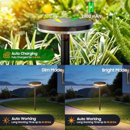 6 Pack Solar Pathway Lights Outdoor-4X Larger Solar Panel, Super Bright 75 Lumens Outdoor Lights Waterproof, 2 Modes with Adjustable Head-Auto On/Off Garden Light for Yard Patio Path Walkway