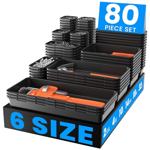 ¡¼Upgraded to 6 Size¡½A-LUGEI Tool Box Organizer,¡¼Fits 100+ Tools¡½ Black Garage Organization and Storage Tray Divider Set, Desk Drawer Organizer, Toolbox for Tool Chest Cart WorkBench Small Parts Widget