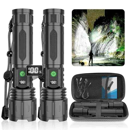 DanByte Rechargeable LED Flashlights High Lumens,1500 Meters Super Bright Tactical Flashlight with 5 Modes,Waterproof,Powerful Handheld Flash Light for Emergencies,Hurricane,Hiking,2PACK