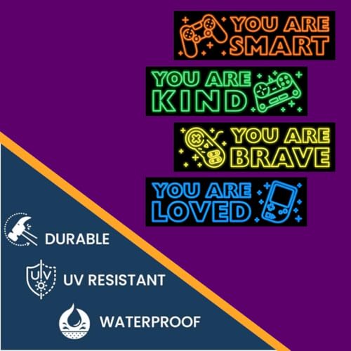 Game Wall Decals Glow in The Dark,Set of 4 Stickers -'You are Smart', 'You are Kind', 'You are Brave', 'You are Loved' Size 11.8'' x 3.14''