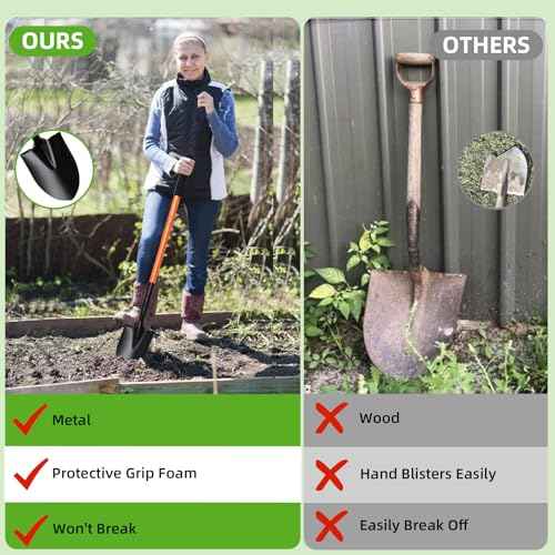 43.7Inches Small Spade Shovel Small Trench Shovel with Heavy Duty Steel Handle Garden Tools, Small Shovel for Digging Gardening Camping Yardwork Car Shovel, Orange