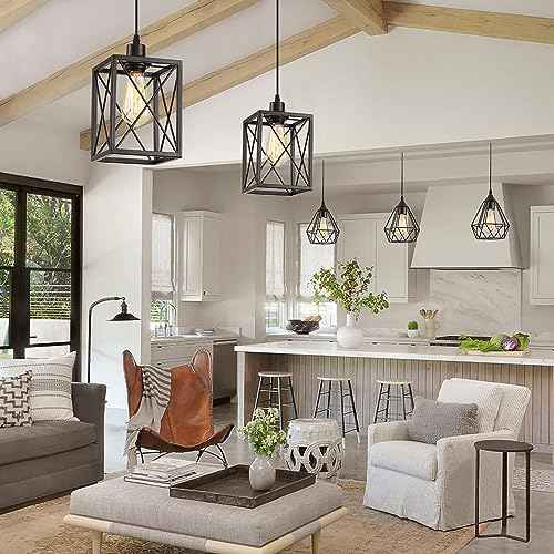 Black Pendant Lighting Modern Pendant Light, Adjustable Pendant Light Fixture,Pendant Lights Kitchen IslandLight (3 Pack Square Pendant Light)