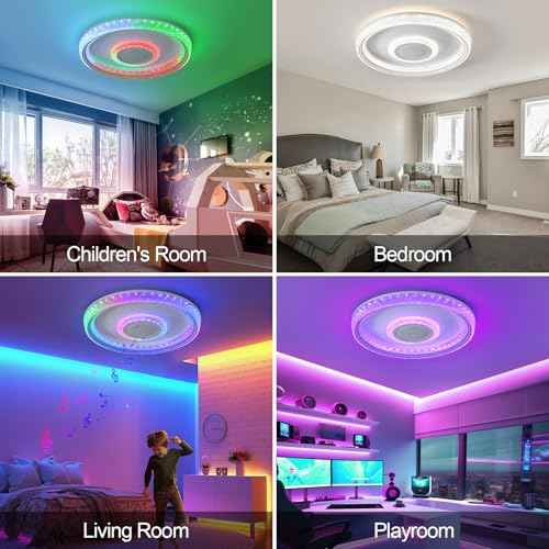 Bathroom Ceiling Light, Waterproof Shower Light with Bluetooth Speaker, Flush Mount Lighting Fixture Dimmable RGB Color Change, App+Remote Control Led Music Ceiling Lamp for Kids Room Bedroom