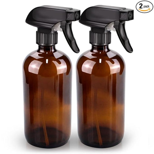 Bontip Glass Spray Bottle, Amber Glass Spray Bottle Set & Accessories Refillable for Plants Window Cleaners Aromatherapy Facial Hydration Watering Flowers Hair Care (2 Pack/16 oz) (Amber)