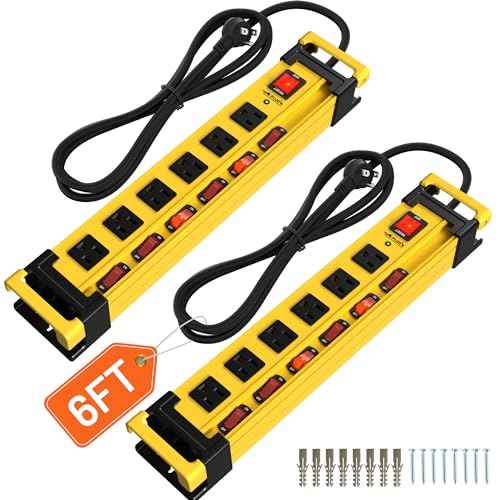 2 Pack Power Strip Surge Protector 2700J with Individual Switches and Flat Plug, 6 Outlet Heavy Duty Metal Power Strips with Cord Manager and Hook, Mountable 6FT 14AWG Extension Cord