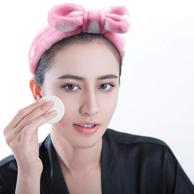 AOPRIE 5pcs Spa Headbands for Washing Face Spa Headbands for Women Soft Coral Fleece Pink Elastic Hair Bands Head Wraps for Shower with Two Beauty Brushes