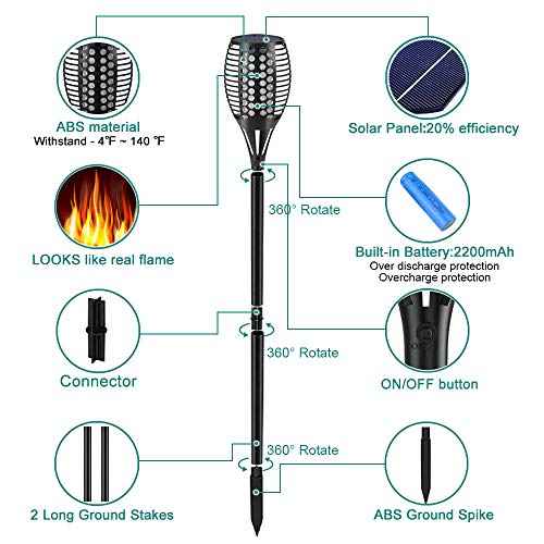 Aityvert Solar Torch Lights, 43" Flickering Flames Outdoor Waterproof Landscape Decoration, Dusk to Dawn Auto On/Off Security for Yard Garden Pathway Driveway 4-Pack