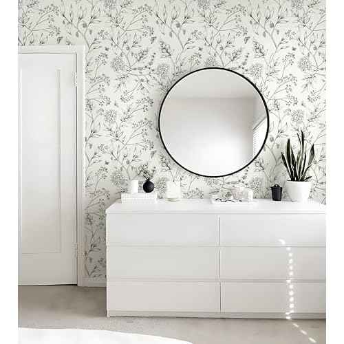 Safiyya Peel and Stick Wallpaper Black and White Floral Contact Paper Peel and Stick 17.3"x 78.7" Wall Paper Self Adhesive Removable Wallpaper for Bedroom Bathroom Vinyl Roll