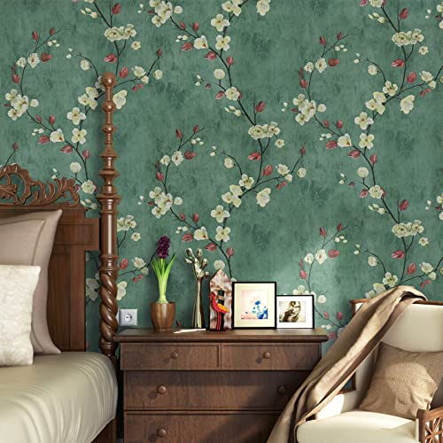 Safiyya 118"x17.7" Green Floral Peel and Stick Wallpaper Vintage Contact Paper Removable Self-Adhesive Wall Paper for Bedroom Vinyl Roll