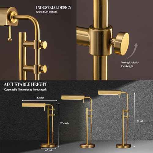 O'Bright Aurora LED Pharmacy Desk Lamp - Swing Arm, Industrial Design for Reading, Crafting, Work,10W LED, Adjustable Height 18.5-24.5 inches - Ideal for Living Room, Bedside, Office, Antique Brass