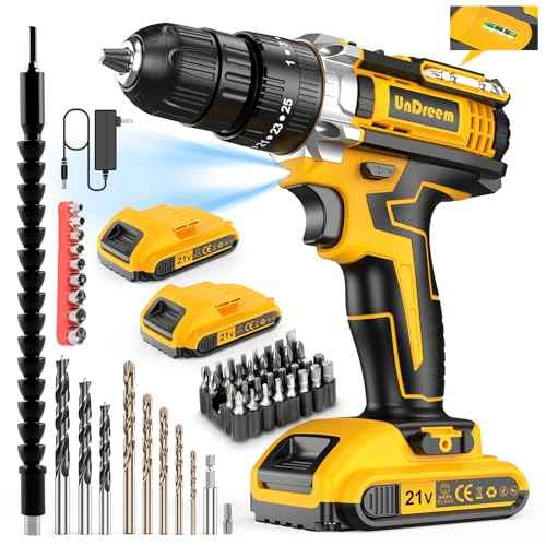 Power Drill, 21V Cordless Drill with 2 Batteries and Charger, 25+3 Position Power Drill Cordless, 398 In-lb Torque Electric Drill Set, Built in 3/8¡± Keyless Chuck Power Screwdriver with 56PCS Bits