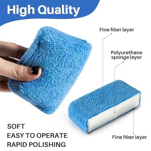 Sukh 6 Pack Microfiber Rectangle Sponge Detailing Pads - Microfiber Wax Foam Applicator Pads for Car Wax Applicator Pad 4.72x3.15 inch Blue
