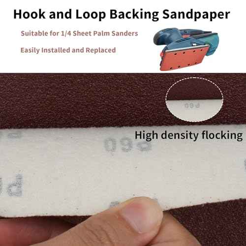 1/4 Sheet Sandpaper 5.5" x 4.5" Hook and Loop Sandpaper 60 Grit Sandpaper for Palm Sander 30 PCS Aluminum Oxide Sanding Sheets Hand Sanding Blocks for Metal, Woodworking and Polishing (60 grit)