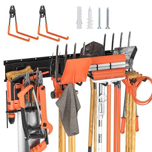 Garage Storage, Ultimate Wall-Mounted Garage Organizer for Men 32Inch, Heavy Duty 330lbs Tool Rack with Adjustable Metal Hooks Yard, Shed & Workshop Storage for Tools, Bikes, Snowboards Gift