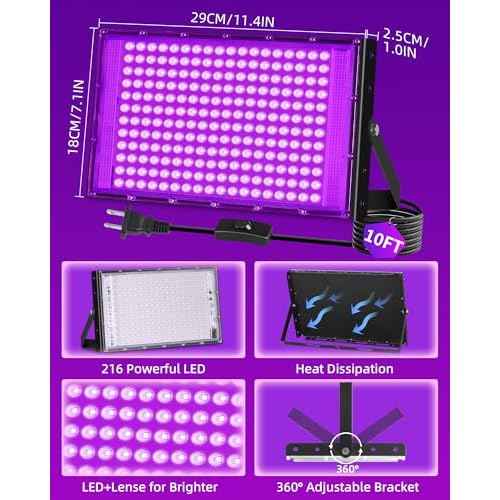 200W LED Black Lights IP66 Waterproof Black Light Outdoor with 10ft Plug+Switch, Flood Blacklight for Halloween Glow in The Dark Party Stage Light Neon Glow Birthday 2 Pack