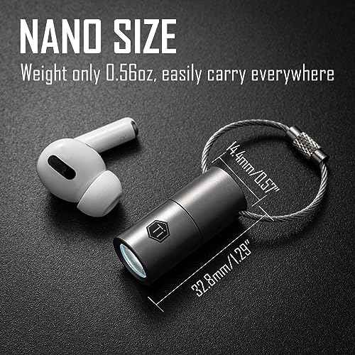 KeyUnity KF03 Titanium Nano Flashlight, LR44 Button Cell 100 Lumens 5W LED Keychian Flashlight for Everyday Carry (KF03 Sandblasted)