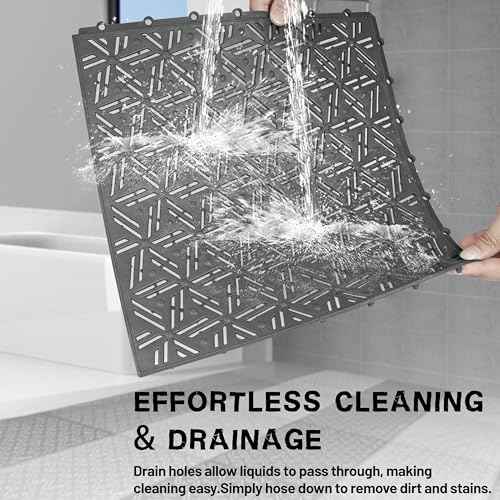 12Pcs Interocking Drainage Floor Tiles 11.8" x 11.8", Modular Interlocking Cushion with Drain Holes, Non Slip Waterproof PVC Drainage Mat for Bathroom, Pool, Shower, Patio, Balcony, Yard