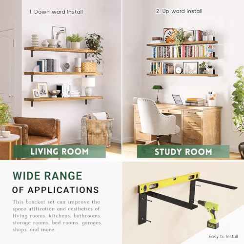 Shelf Brackets Heavy Duty 14 Inch Black L Brackets for Shelves 12 Pack 5mm Thick Wall Mounting Floating Metal Iron Shelf Support for Wood with Screw