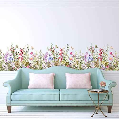 4 Pieces Flower Wall Stickers Decals Removable Vinyl Plants Wall Stickers Peel and Stick Wall Sticker for Baby Home Bedroom Living Room Home Decoration