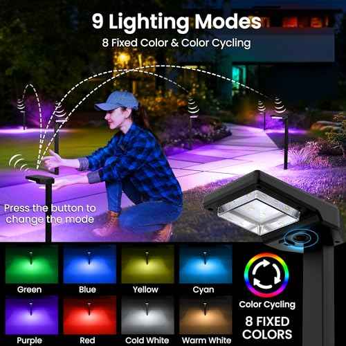 Solar Pathway Lights Outdoor, Smart Color Changing with 9-in-1 (Warm White/Cool White/RGBCW) Modes,Bright Landscape Lighting Waterproof for Walkway,Garden,Driveway,Yard,Patio(4pack)
