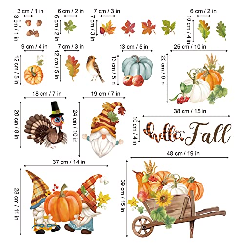decalmile Fall Maple Leaf Wall Decals Thanksgiving Pumpkin Gnome Turkey Wall Stickers Kitchen Dining Room Party Autumn Home Decor